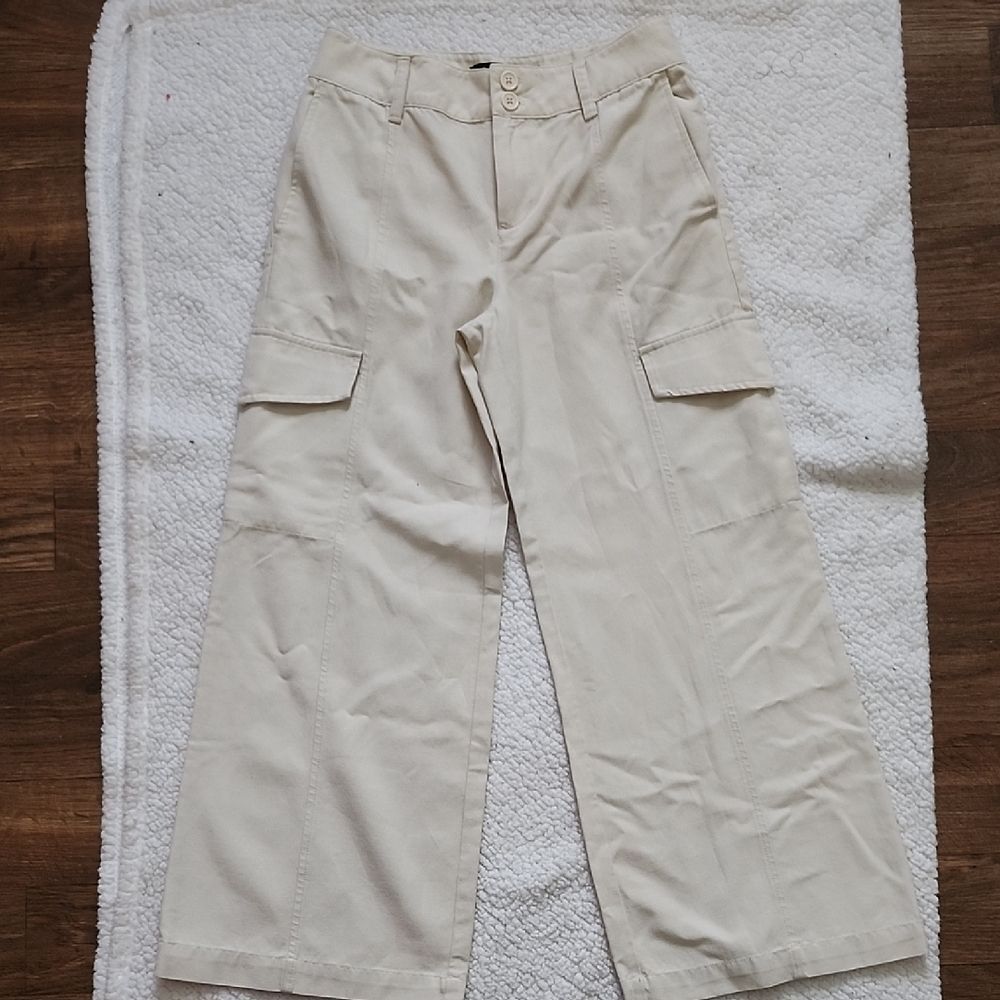 NWOT Sanctuary Beige High-Rise Wide-Leg Cargo Pants Sz 26 Mininalist Gorpcore